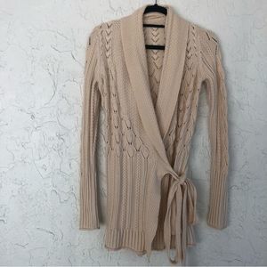 TAHARI Merino Wool Chunky Knit Shawl Wrap Cardigan Sweater